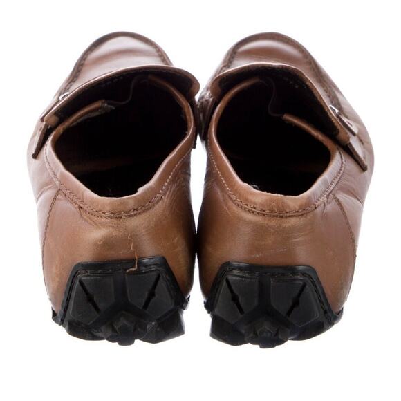 Authentic Gucci Carmel Leather Silver Badge Loafers Driving Shoes Men's US 9 - Picture 4 of 6